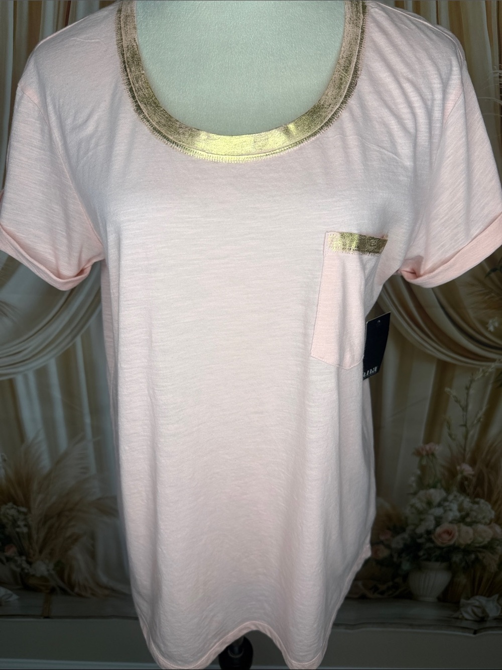 a.n.a Light Pink Short Sleeve Tee with Gold Trim